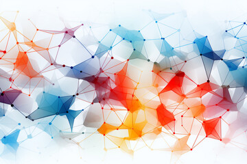 Colorful abstract connectivity network with polygonal shapes on white