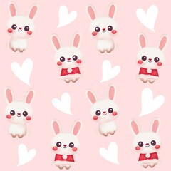 Christmas bunny rabbit with heart seamless pattern bg