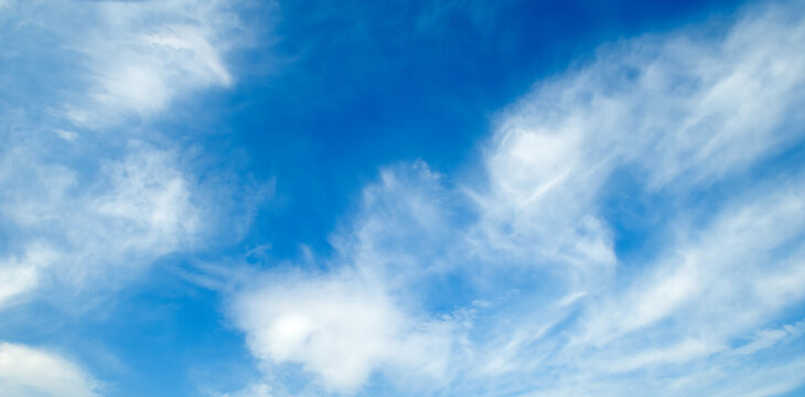 Light clouds on a blue sky. Wide photo.