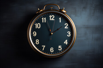 Elegant alarm clock with gold details on blue