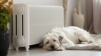 Foto op Canvas dog sleeps near a white radiator in the living room. ai generative © Oleksandr