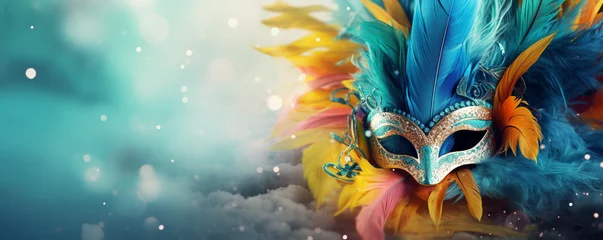 Gordijnen carnival mask with feathers, Rio de Janeiro carnival, copy space. ai generative © Oleksandr