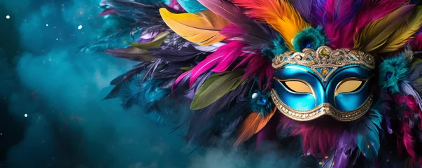 Foto op Aluminium carnival mask with feathers, Rio de Janeiro carnival, copy space. ai generative © Oleksandr