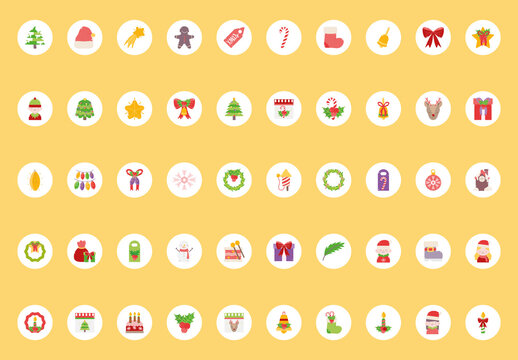 Yellow and White Christmas Icons Flat Design Festive Collection