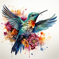 watercolor Stunning Humming bird in flowers clipart, Generative Ai