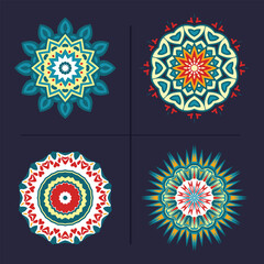 Set of color floral mandalas, vector illustration
