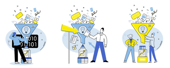 Predictive analytics vector illustration. Strategic decision making relies on predictive analytics to forecast market trends and inform business strategies The database historical data is essential