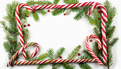 candy cane christmas frame isolated on white background
