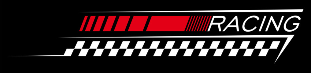 Car race checkered flag start or finish sign, motor vehicle speed racing, rally sport emblem. Vector racing sport emblem, stripe line, t-shirt print - obrazy, fototapety, plakaty