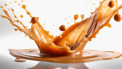 caramel splash on white background generative ai