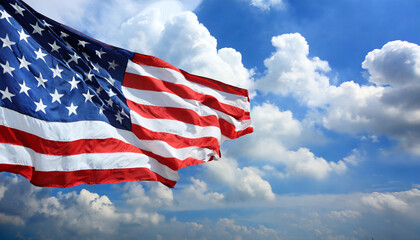 usa flag and blue sky with cloud background