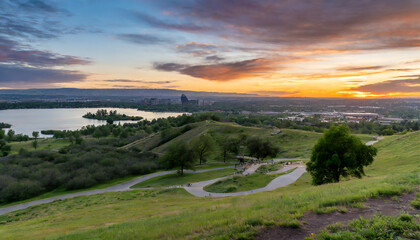 Fototapeta na wymiar dinosaur hill park at sunset