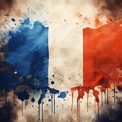 French Flag, paint splash art, country flag, France flag