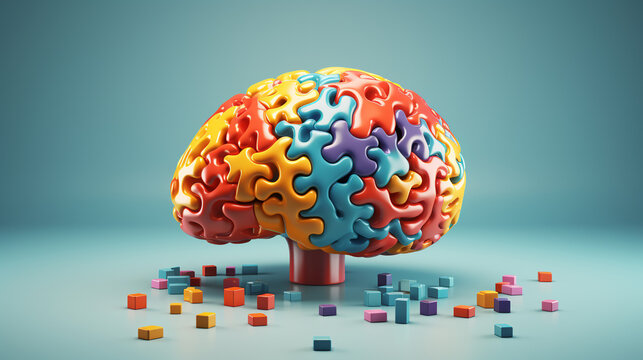 human brain consisting of jigsaw puzzles of different colors. ai generative