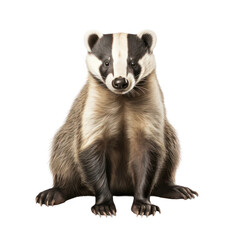 Fototapeta premium Beautiful badger isolated on white or transparent background, png clipart, design element. Easy to place on any other background.