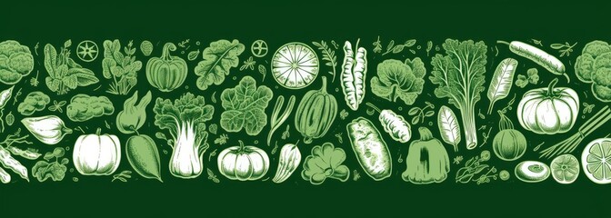 vegetables with doodles on green, in the style of heavy outlines Generative AI - obrazy, fototapety, plakaty
