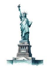 Freedom's Illustration: Isolated Watercolor of the Statue of Liberty