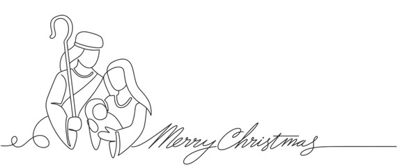 line art nativity scene of christmas illustration vector hand drawn isolated on white background - obrazy, fototapety, plakaty