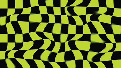 Black and Neon Green Checkered Abstract Background, Checker Board Vector