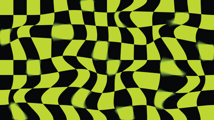 Black and Neon Green Checkered Abstract Background, Checker Board Vector