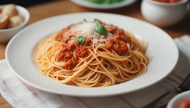 Spaghetti with tomato sauce , generative ai