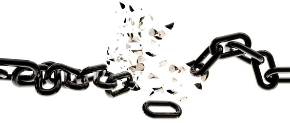 chain chains break breaking black isolated for background - 3d rendering