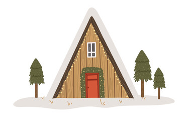 Winter house cartoon vector, winter illustration, Christmas landscape vector illustration, Christmas house art, Holiday banner