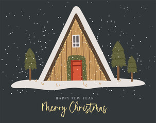 Winter house cartoon vector, winter illustration, Christmas landscape vector illustration, Christmas house art, Holiday banner