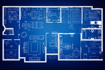 Blueprint of residential house floor plan - obrazy, fototapety, plakaty