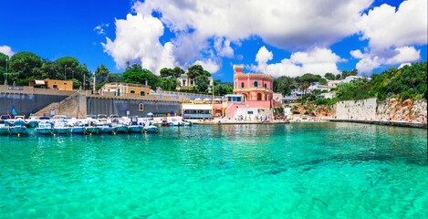 holidays in Puglia, Italy. .Marina Tricase - beautiful fishing village with turquoise clear sea in...