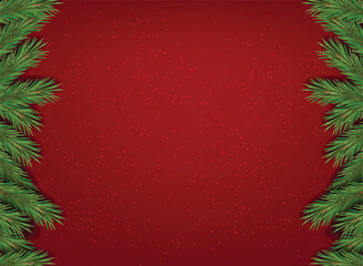 Christmas tree realistic, green fir branches, Merry Christmas red banner, Happy New Year background vector illustration, Christmas red card, holiday banner