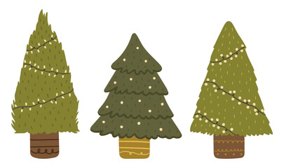 Christmas trees set vector, Christmas illustration cartoon vector, Abstract isolated Christmas items, Christmas trees decoration, New year collection