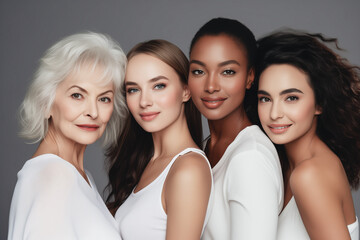 Fototapeta premium Multiethnic portrait of beautiful young women in studio. Concept beauty skin care