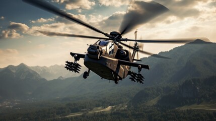 Fototapeta na wymiar AH-64 Apache soaring through the Sky