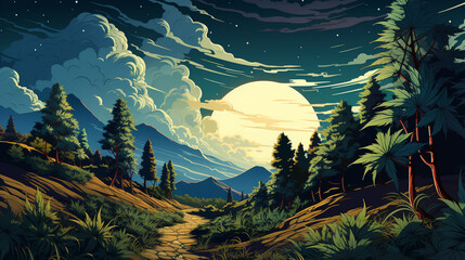 Fototapeta na wymiar night landscape with mountains