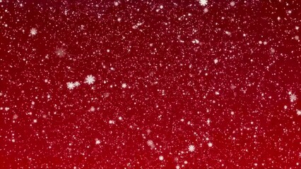 White painted snowflakes fall on a gradient , red background. Animated background for the holidays Christmas and New Year. - Powered by Adobe