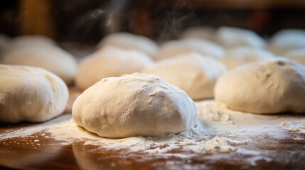 Fototapeta na wymiar Close up homemade dough with flour, culinary background with copy space.