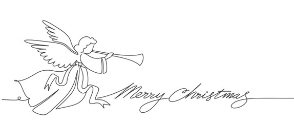 Merry christmas vector clip art. Christmas angel line art style vector illustration