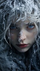 Fantasy iridescent lady on snowy background Ai generated Attractive art