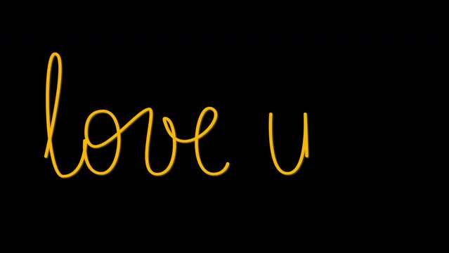 Love you text handwriting animation. Golden yellow line animated on black background.