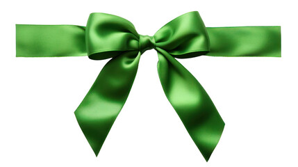 Beautiful shiny silk green bow isolated on transparent background, decorative design png element, clip art festive object.