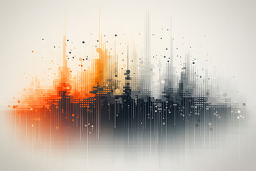 Abstract skyline with paint splatter effect in warm and cool tones