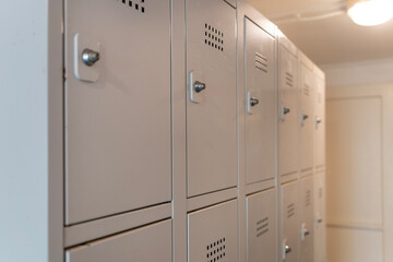 Gray work cabinets with closed doors