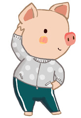 Piglet ,Warm Up with me , cute illustration cartoon . PNG. file for create your product.