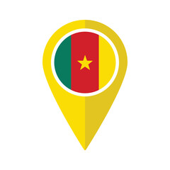 Flag of Cameroon flag on map pinpoint icon isolated yellow color