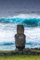 moais in front of the ocean in Tahai, Rapa Nui, Easter Island