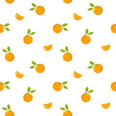 Oranges and leaves vector seamless pattern, background, wallpaper, print, textile, fabric, wrapping paper, packaging design