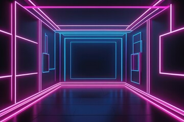 Room with 3d neon geometric lines