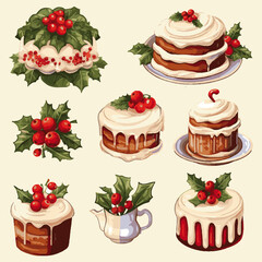 set of christmas cakes