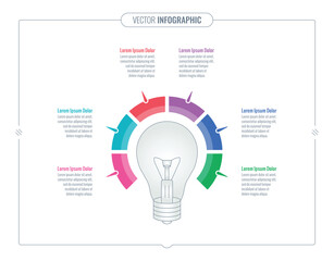 energy information template. light bulb and six options infographic template. web, internet, annual report, magazine, business infographic template